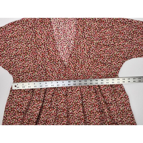 Natural Life Dress Womens Medium Red Pink Floral Rayon Knee Length Boho Peasant - Picture 10 of 14